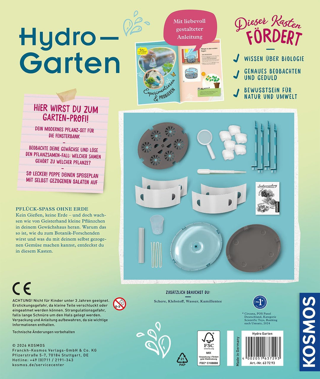 KOSMOS 637293 Hydro-Garten, Pflück-Spass ohne Erde, Experimentierkasten für Kinder ab 8 Jahre, Hydro