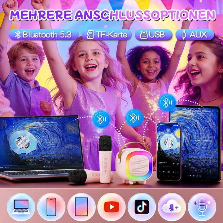 Karaoke Maschine Kinder, Mini Karaoke Maschine mit 2 Mikrofonen, Karaoke Kinder Mikrofon mit Stimmef