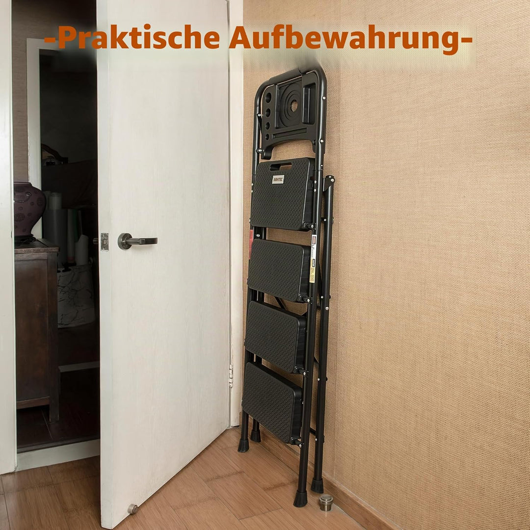 BONTEC Trittleiter 4 Stufen Klappbar, 181kg Kapazität mit Breiten Anti-Rutsch-Pedalen, Faltbarer Sta