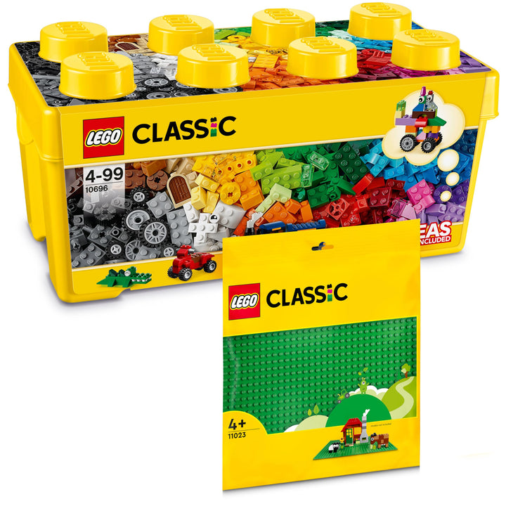 Lego Classic Bausteine Box Mittelgross + Grüne Lego Platte: Aufbewahrungsboxen & Lego Platten Bundle