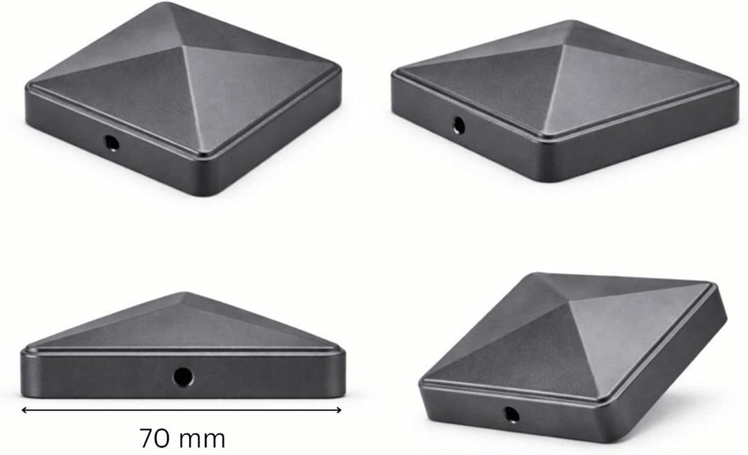 FeNau 10er Set Pfostenkappe 7x7 cm Anthrazit RAL 7016 - Holzzaun Pyramide inkl. 20 Schrauben Anthraz