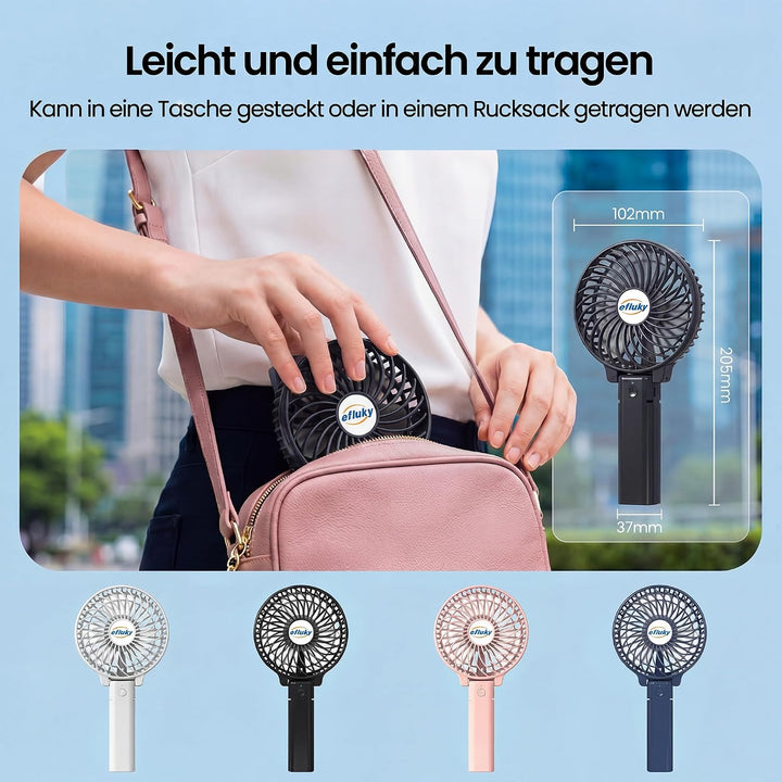 efluky Handventilator, Tragbarer Mini Ventilator, Faltbarer USB-Ventilator Wiederaufladbar, Tragbare