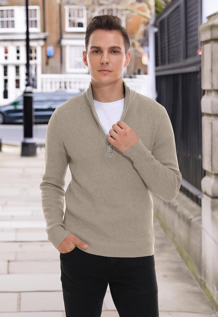 Hisir Pullover Herren Strickpullover 1/4 Zip Pulli Männer, Bequem Weich Warmer Winter Pullover für M