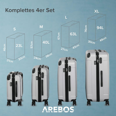 Arebos 4tlg. Hartschalenkofferset I ABS-Hartschale I Trolley Kofferset I Reisekoffer mit Teleskopgri