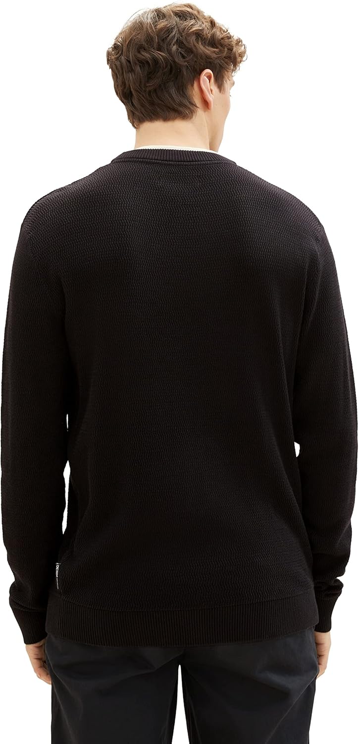 TOM TAILOR Denim Herren Denim 2-in-1 Pullover mit unterlegtem Kragen S 29999 - Black, S 29999 - Blac