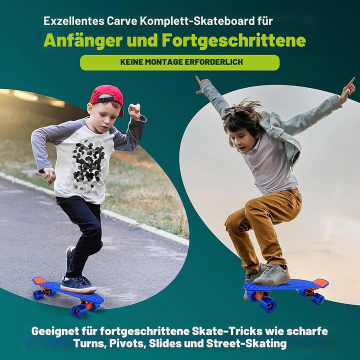 Hurtle Skateboard Kinder ab 6 Jahre, Mini Skateboard mit LED Leuchtrollen, 55cm Pennyboard mit Anti-