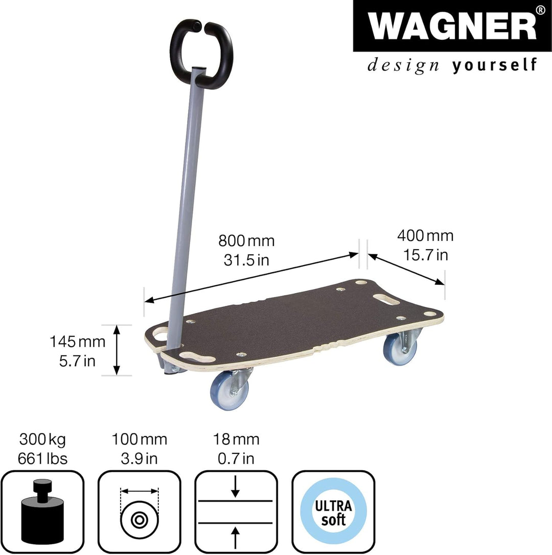 WAGNER Transportroller Transporthilfe 1187 I Schichtholz mit Grip I 80 x 40 x 14,5 cm, Tragkraft 300