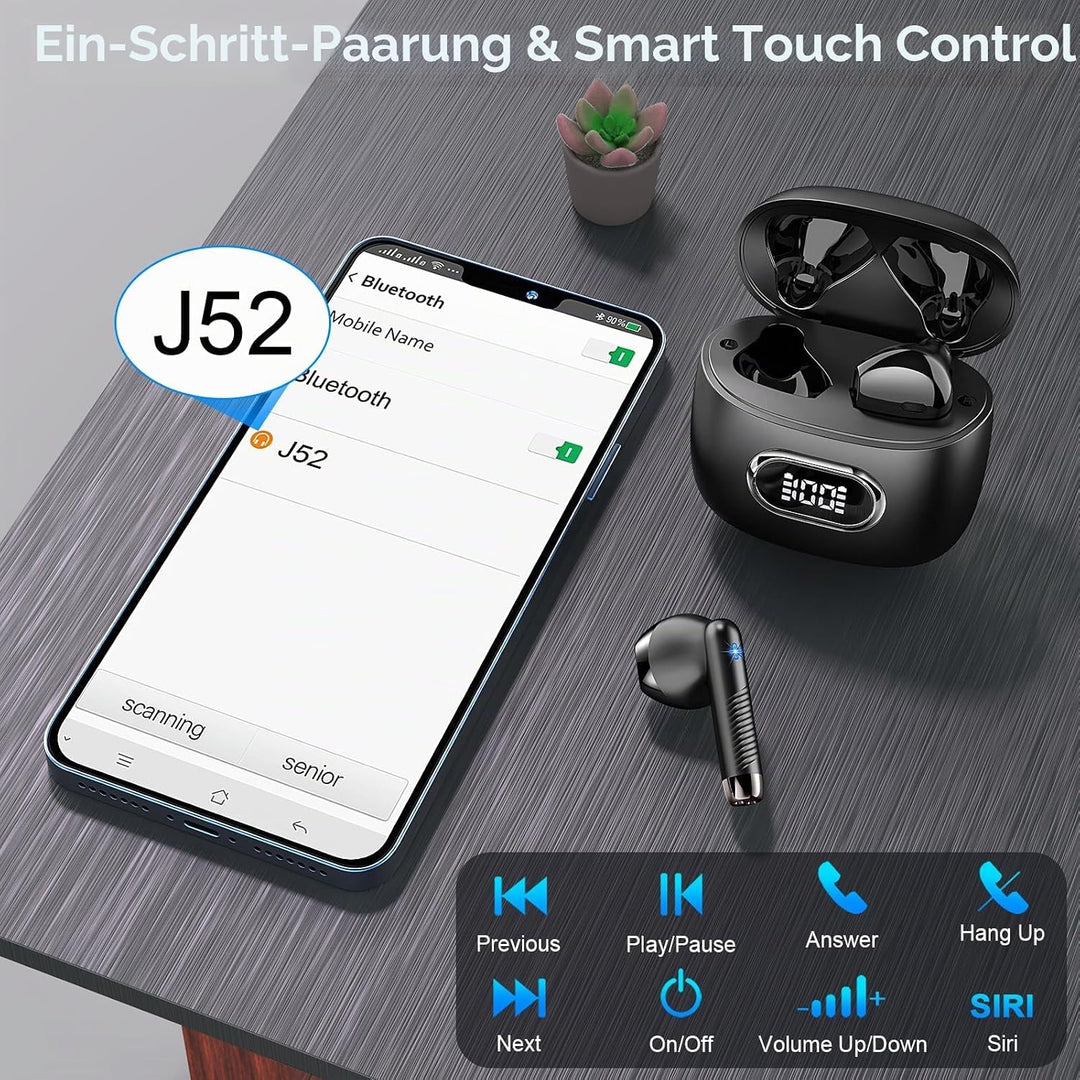 Bluetooth Kopfhörer, In Ear Kopfhörer Kabellos Bluetooth 5.4, Tiefer Bass 6D-Stereo Ear Buds, 50 Std