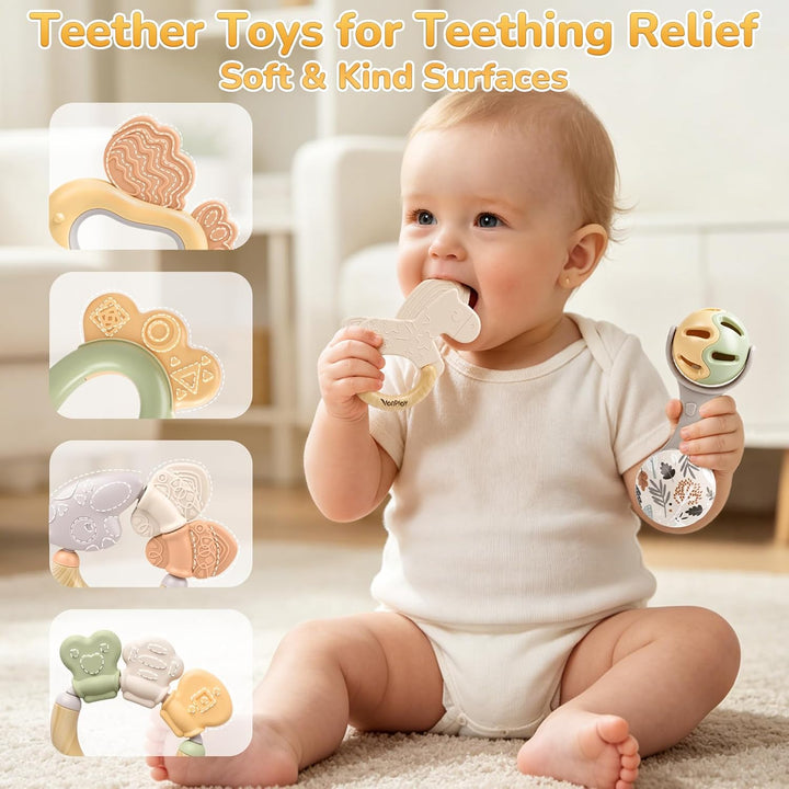 Baby Rassel Sensorik Beissring Baby Erstausstattung Neugeborene Zahnungshilfe Babyspielzeug 0-6 Mona