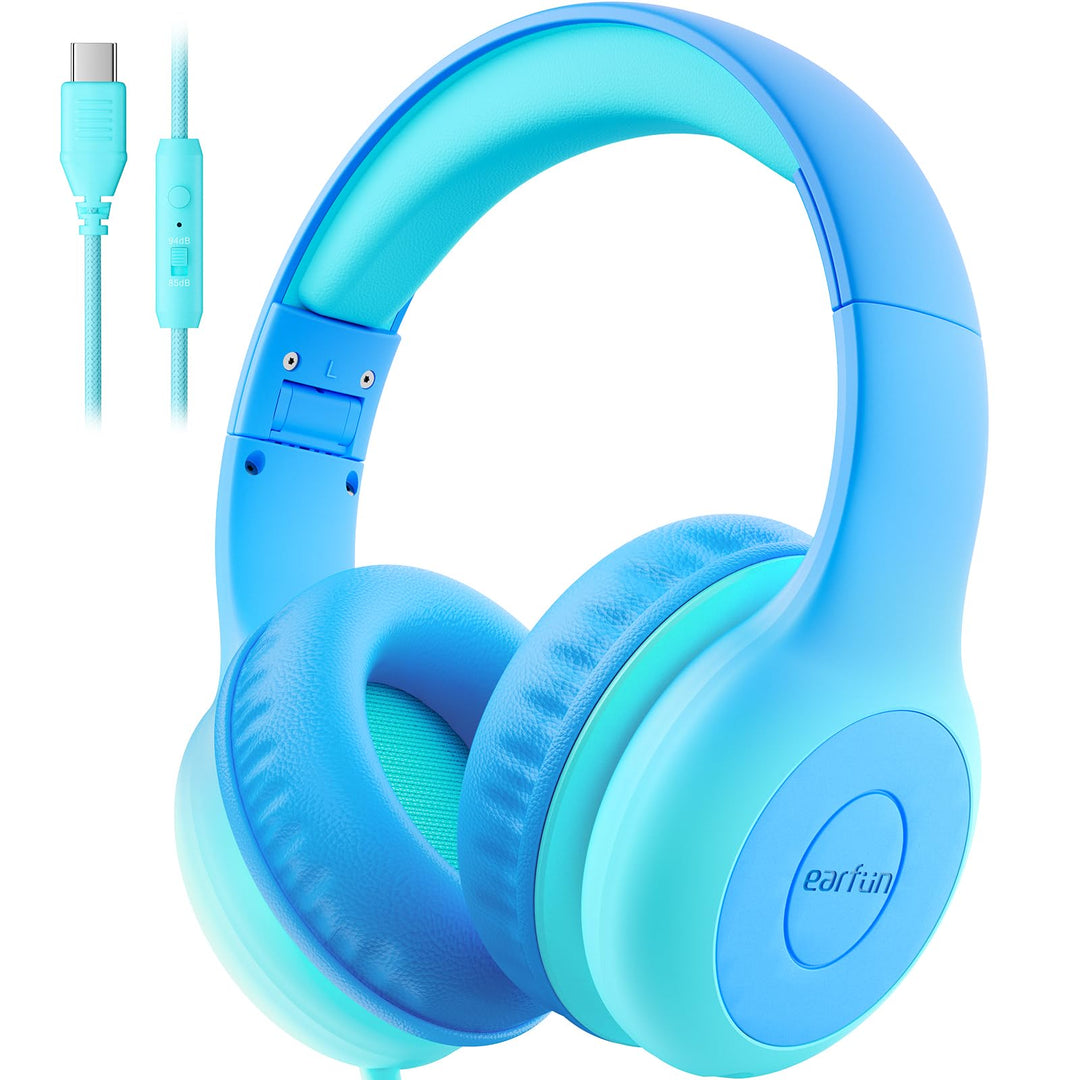 EarFun Kinder Kopfhörer, Kopfhörer Kinder USB C, 85/94dB Lautstärkenbegrenzer, HiFi Klang, faltbar,
