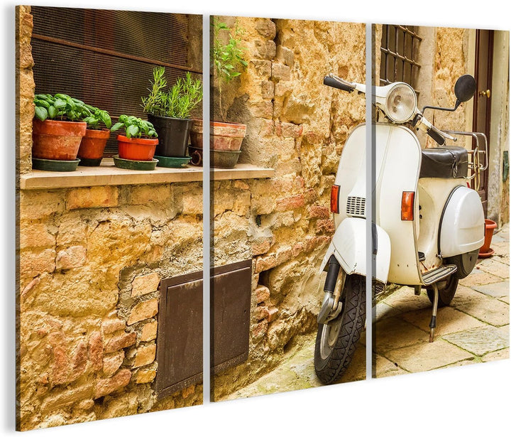 islandburner Bild auf Leinwand Vintage Szene Mit Vespa Auf Alter Strasse Rustikal Bilder Wandbilder