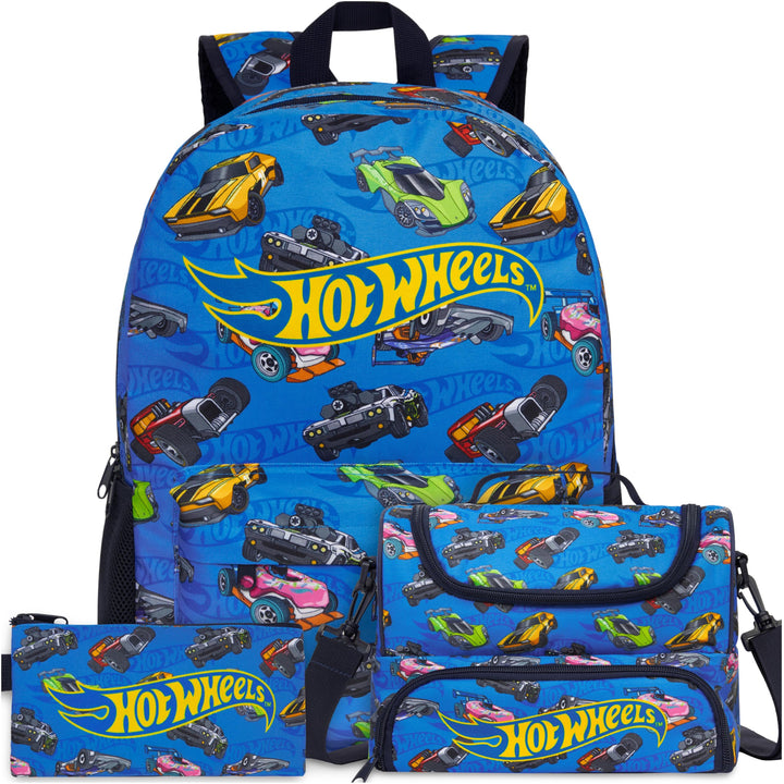 Get Trend Hot Wheels Rucksack Kinder 3er Set, Kinderrucksack mit Federmäppchen und Isolierte Lunchta