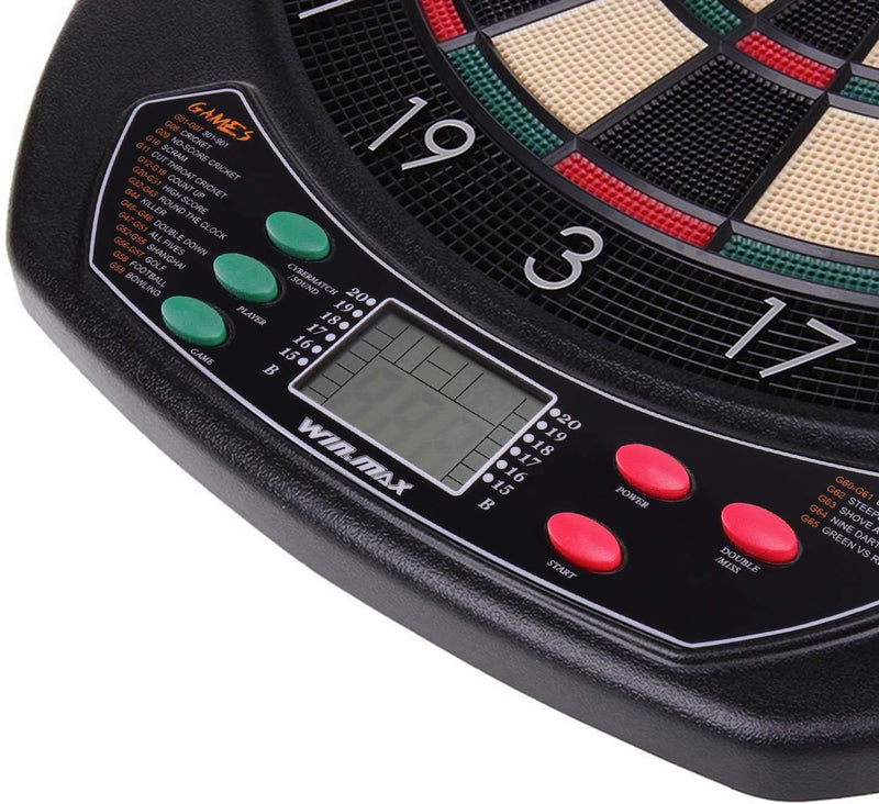 WIN.MAX Elektronische Dartscheibe Profi Set mit 65 Varianten für 1 bis 8 Spieler mit 12 Darts + 12 P