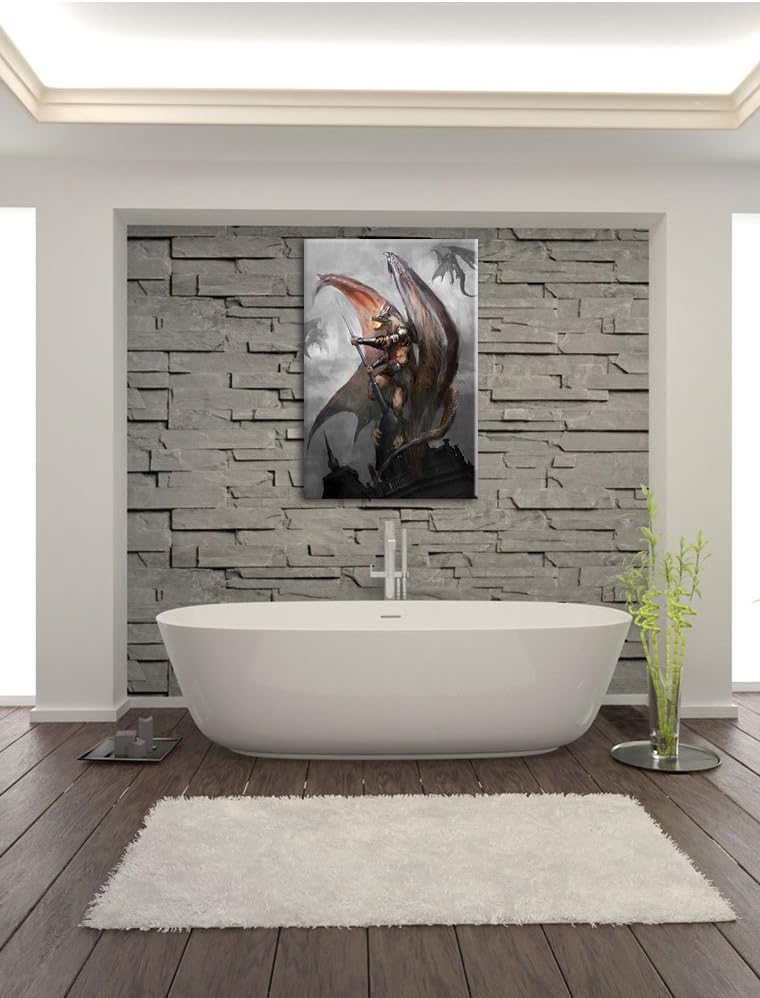 Pixxprint Drachenmann / 100x70cm Leinwandbild bespannt auf Holzrahmen/Wandbild Kunstdruck Dekoration