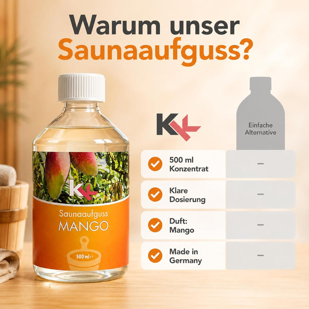 KK Sauna Aufguss Konzentrate PREMIUM - Made in Germany - Duftsorte Mango- 500 ml Flasche - Wellness