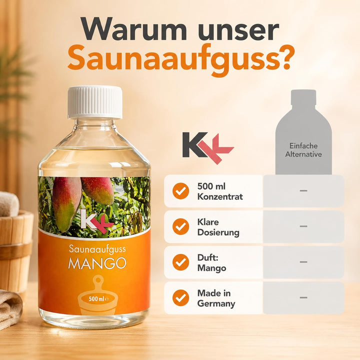 KK Sauna Aufguss Konzentrate PREMIUM - Made in Germany - Duftsorte Mango- 500 ml Flasche - Wellness