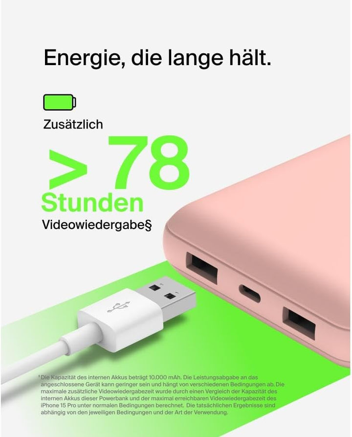 Belkin tragbares USB-C-Ladegerät, 20.000 mAh, 20K Powerbank mit USB-C-Ein-/Ausgang und 2 USB-A-Ansch