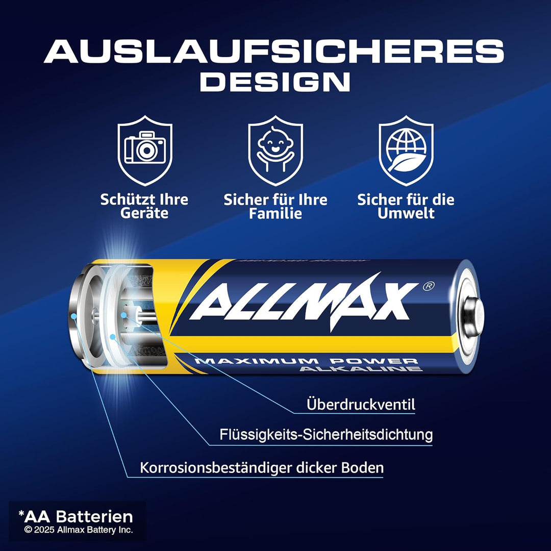 Allmax AA Mignon (LR6) Maximum Power Alkaline Batterien (600 Stück Grosspackung / 6 Kartons à 100) –