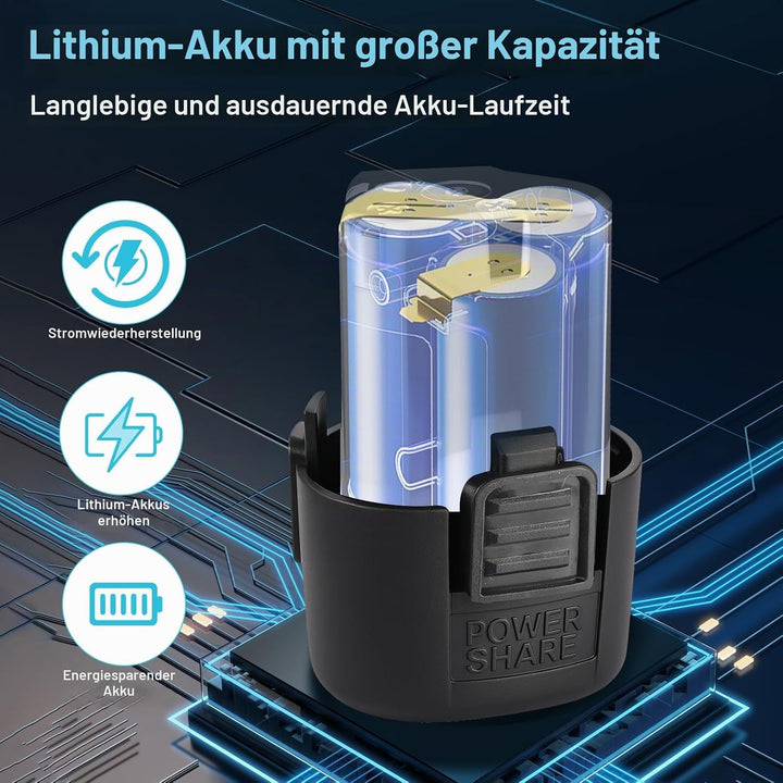 Akkuschrauber 12V: 22Nm Bürstenloser Motor bohrschrauber mit Akku 2x 1500mAh, 18+1 Drehmoment & 2-Ga