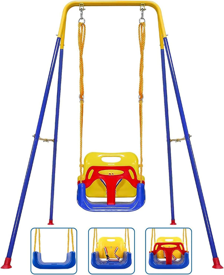 Babyschaukel, 3-in-1-Babyschaukel für drinnen und draussen mit Gestell, Kinderschaukel mit Metallstä