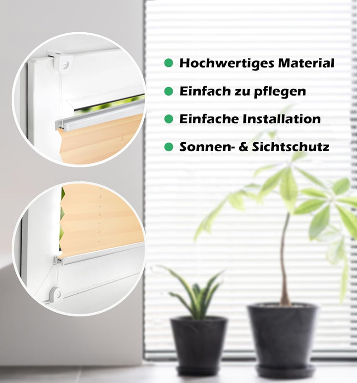 DomDeco Plissee 55x120cm Vanille mit weiss lackierten Alu-Profilen, KlemmFix-Halterung zur Montage o