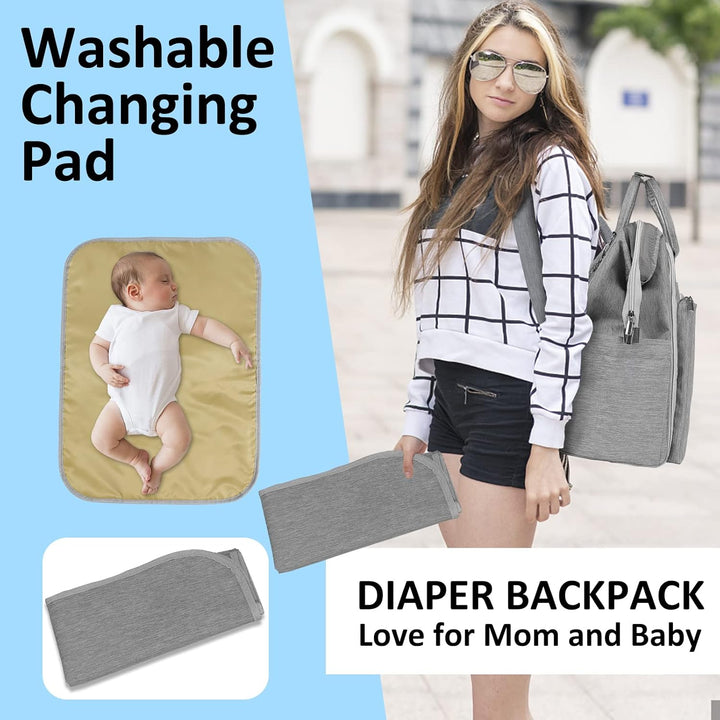Gloppie Wickeltasche Rucksack Baby Wickelrucksack mit Tragbarer Wickelauflage und Kinderwagengurten,