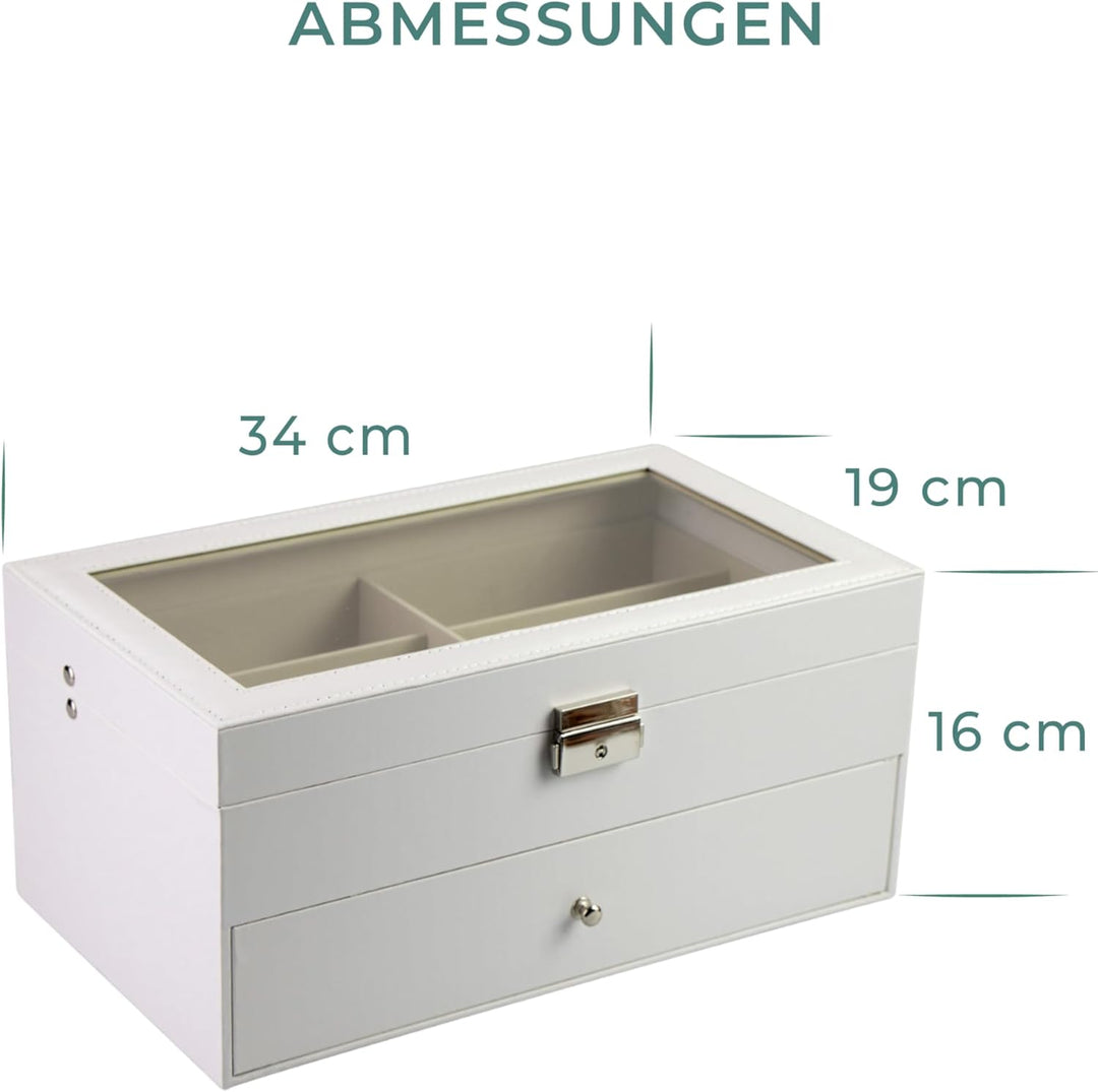 Grinscard Brillenbox zur Aufbewahrung von 12 Brillen - Schwarz/Weiss ca. 34 x 19 x 16 cm - Sonnenbri