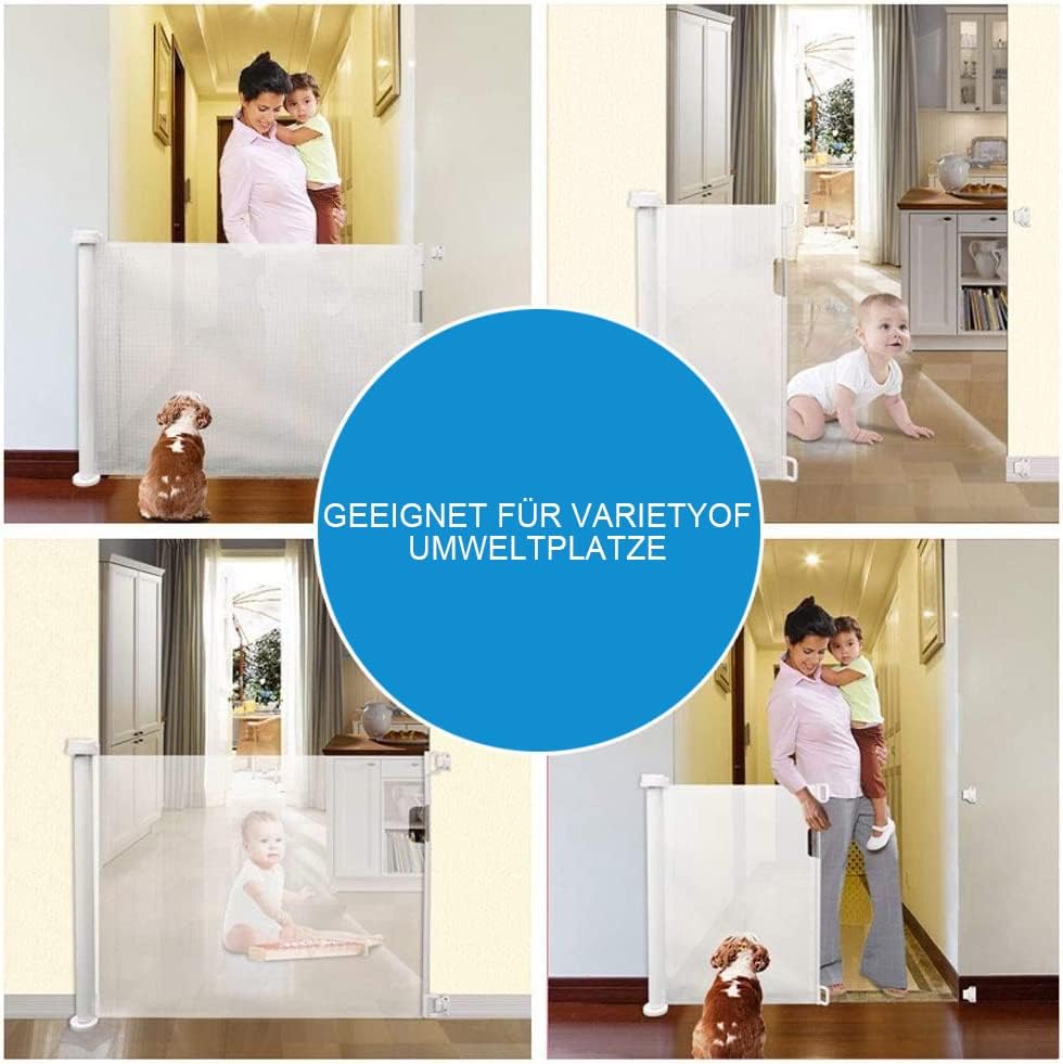Treppenschutzgitter Ausziehbare für Babys,0-140 cm,83cm Hoch Baby Absperrgitter Treppenschutzrollo,E