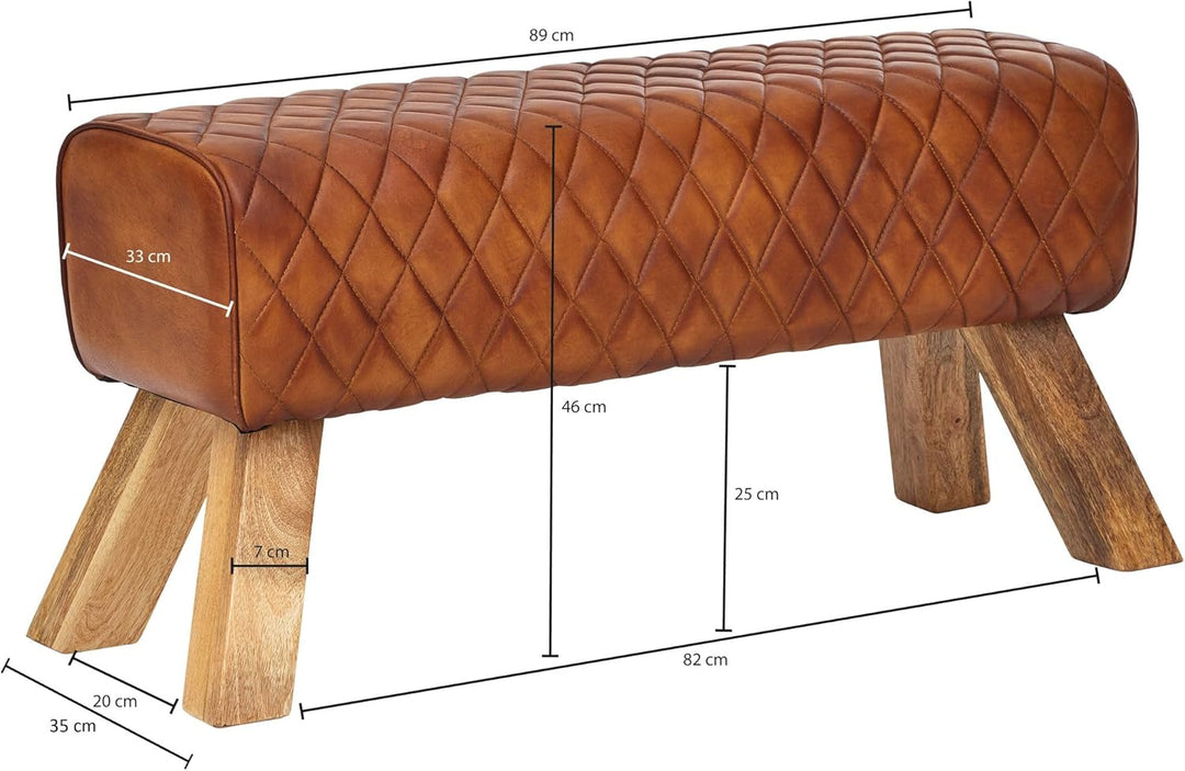 FineBuy Sitzbank Echtleder/Massivholz 89x46x35 cm Leder Modern Turnbock | Springbock Lederhocker | S
