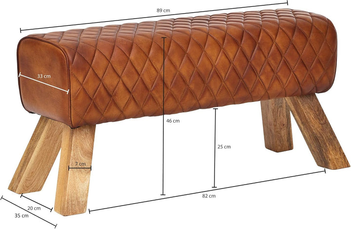 FineBuy Sitzbank Echtleder/Massivholz 89x46x35 cm Leder Modern Turnbock | Springbock Lederhocker | S