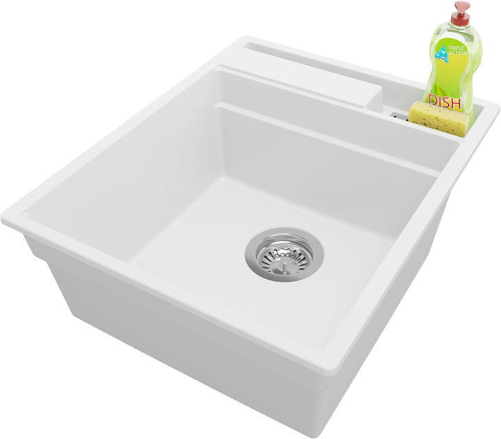 PRIMAGRAN Granitspüle Weiss 43x53cm, Granitspüle 1 Becken + Ablauf-Set, Küchenspüle ab 45er Untersch