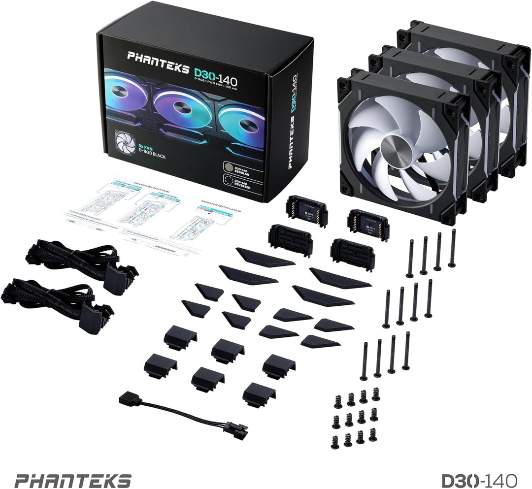 Phanteks D30 PWM Regular Airflow, D-RGB Lüfter, 3er Pack - 140mm, schwarz Standard x3 Black, Standar