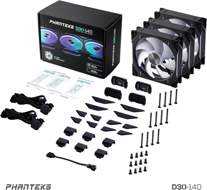 Phanteks D30 PWM Regular Airflow, D-RGB Lüfter, 3er Pack - 140mm, schwarz Standard x3 Black, Standar