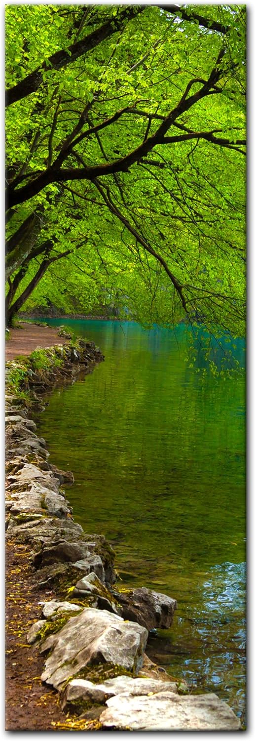 Bilderdepot24 Bild auf Leinwand | Flussufer in 30x90 cm als Panorama Wandbild | Wand-deko Dekoration