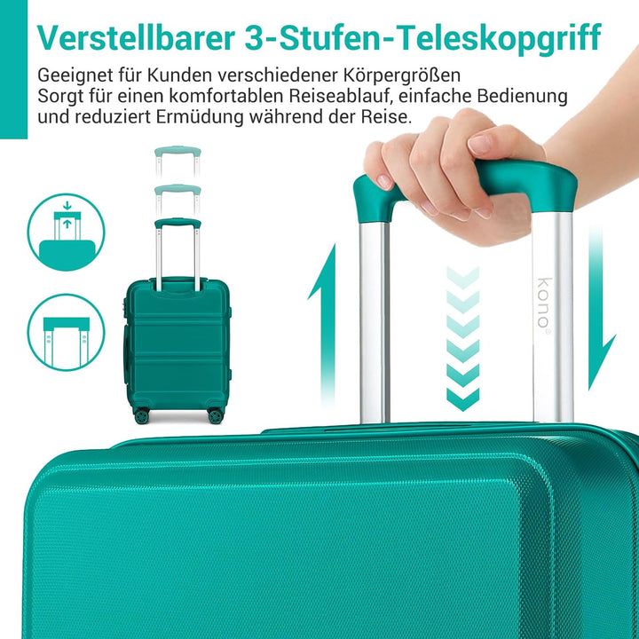 KONO Koffer Trolley Reisekoffer aus ABS+PC – Leichter Hartschalenkoffer mit 4 Zwillingsrollen und TS