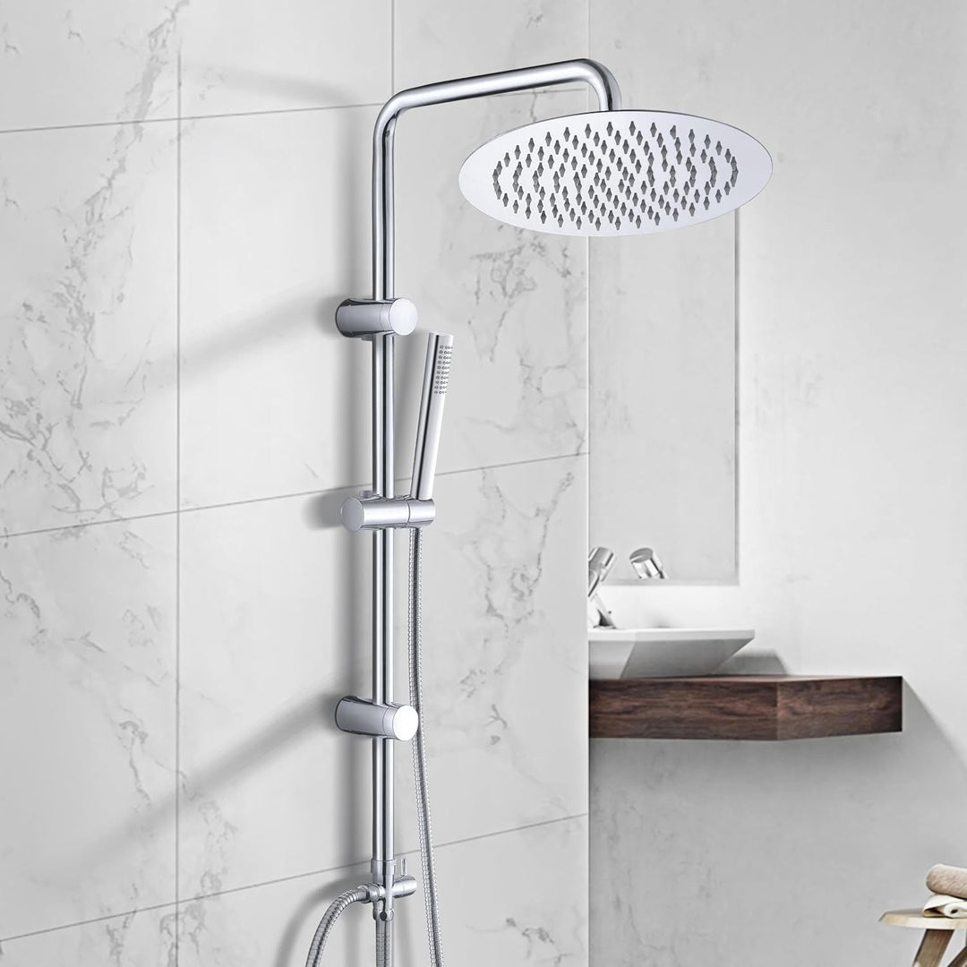 Görbach Regendusche Duschset ohne Armatur, Chrom Edelstahl Duschsystem mit Duschkopf, Duschstange, D