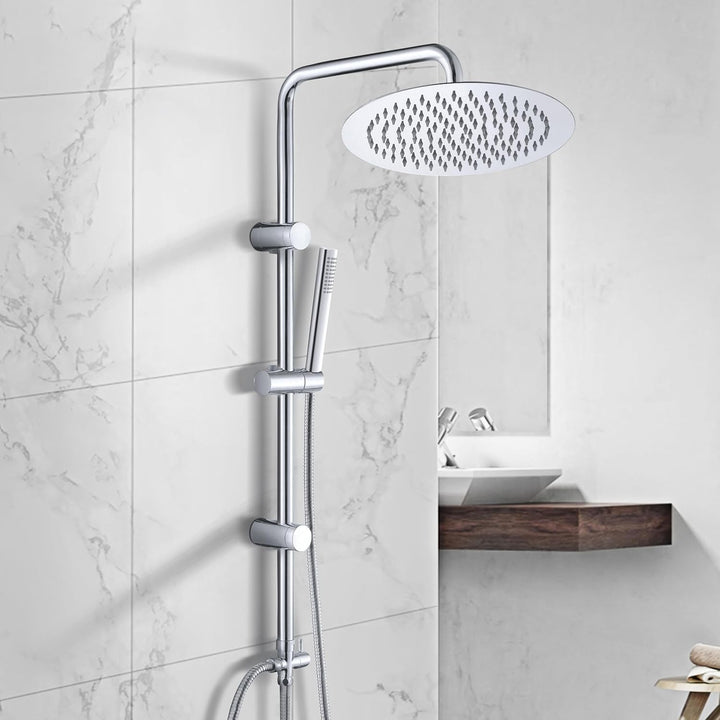 Görbach Regendusche Duschset ohne Armatur, Chrom Edelstahl Duschsystem mit Duschkopf, Duschstange, D
