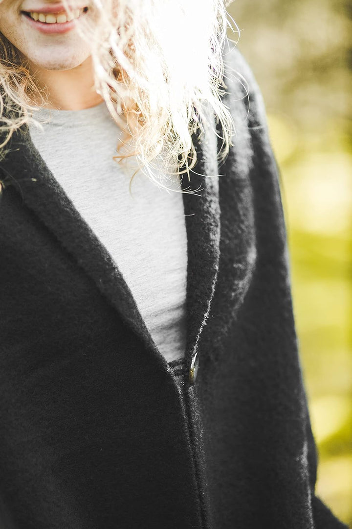 Damen Schal Schultertuch aus 100% Wolle mit Taschen - Poncho Stola 65x180cm + Fransen Tuch &amp; Umschla