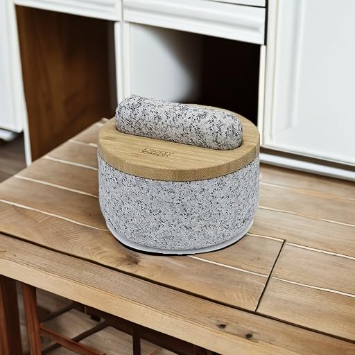 Joseph Joseph Dash Granit Mörser und Stössel Ø 15,5 cm mit Bambusdeckel, Bambus, grau