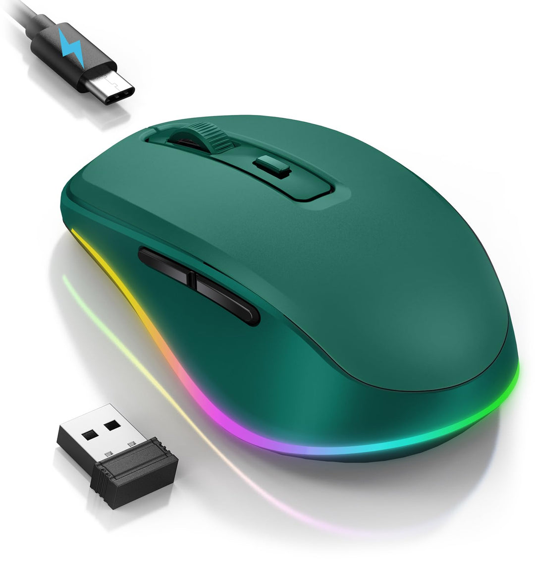 seenda Kabellose Maus mit Jiggler, Wiederaufladbare 2.4G Funkmaus mit Beleuchtung, Leise Wireless Mo