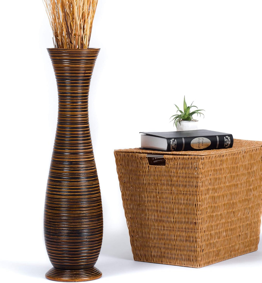 Leewadee Grosse Bodenvase für Dekozweige hohe Standvase Design Holzvase, Holz, 70 cm, Braun 70 cm Br