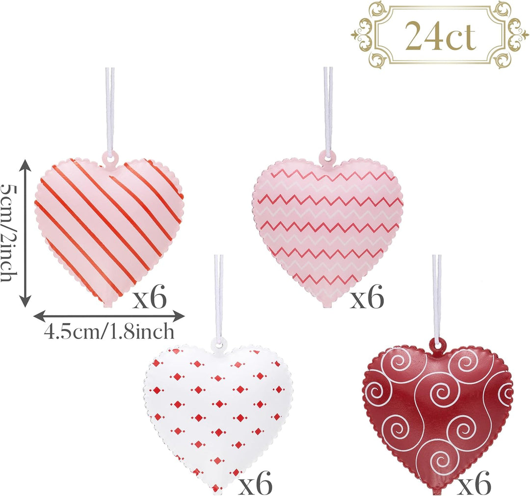 Valery Madelyn 24 Stück Metallherzen Anhänger, 5cm Herz Baumschmuck Deko für Valentinstag Hochzeit F