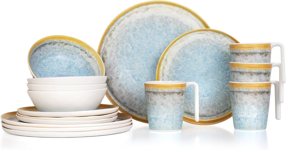 Moritz Camping Tafelgeschirr aus Melamin für 4 Personen 16-teilig | spülmaschinenfest | Picknick Ges