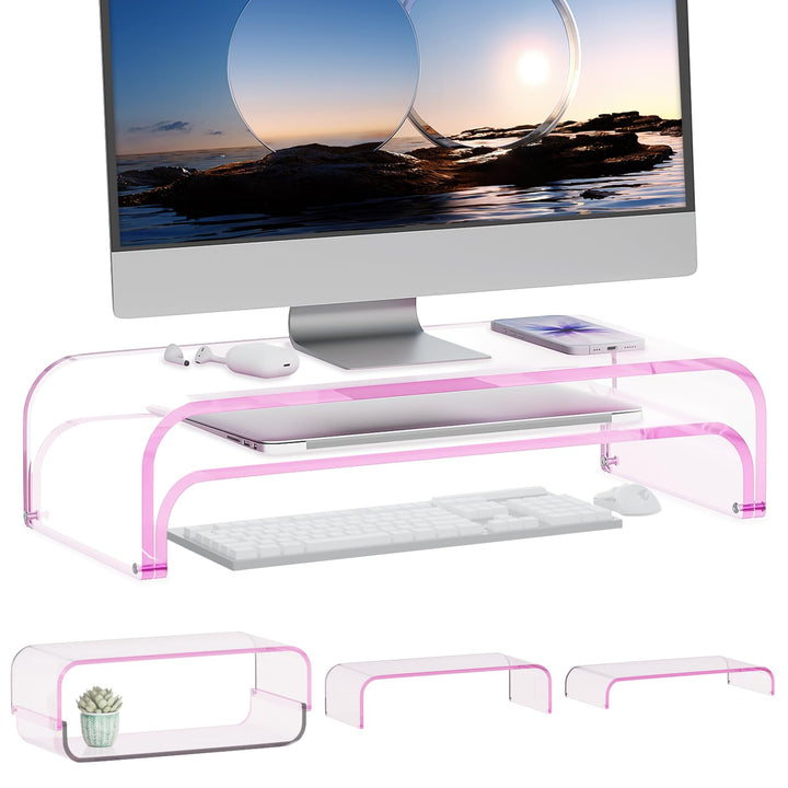 Monitorständer Acryl 2er-Set, 2-Ebenen Bildschirmerhöhung Modular, PC Monitor-Erhöhung, Schreibtisch