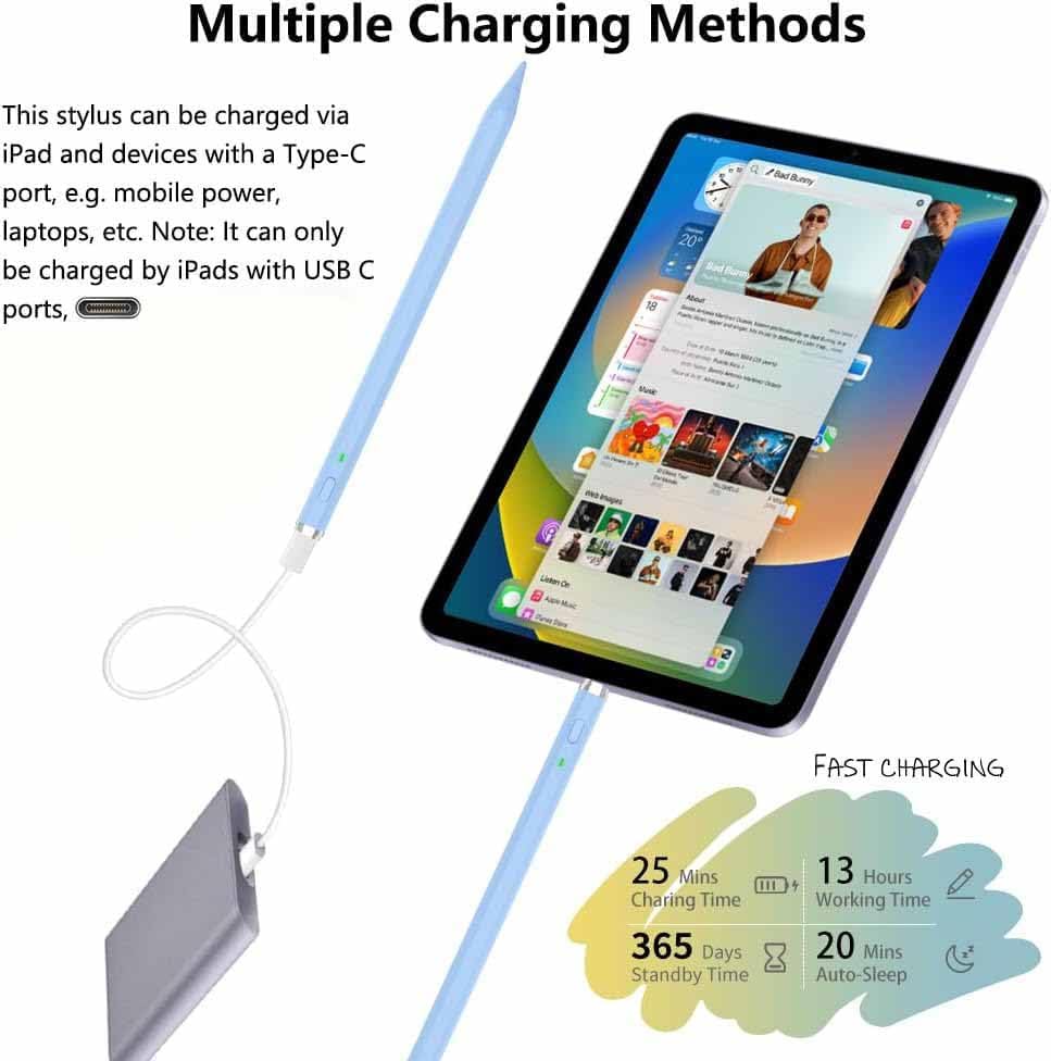 Pencil 1. Generation für iPad (2018-2025): mit USB-C Schnellladeleistung & Neigungssensitivität Stif
