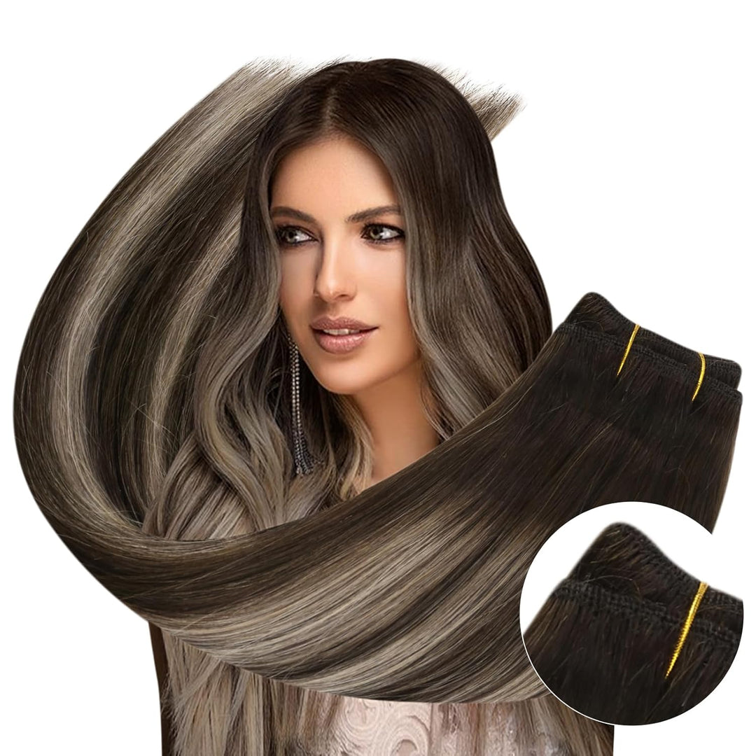 Ugeat Lang Echthaar Extensions Tressen 55cm Balayage Braun Haartressen Echthaar Extensions Ombre Dun