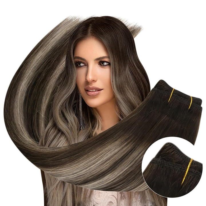 Ugeat Lang Echthaar Extensions Tressen 55cm Balayage Braun Haartressen Echthaar Extensions Ombre Dun