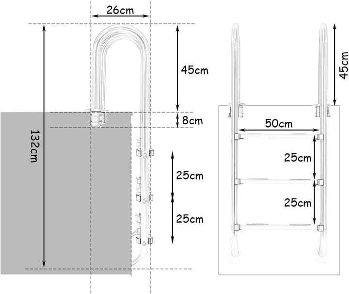 COSTWAY Edelstahl Poolleiter, Schwimmbad Leiter 3 stufig, Einstiegsleiter Silber bis 150kg belastbar