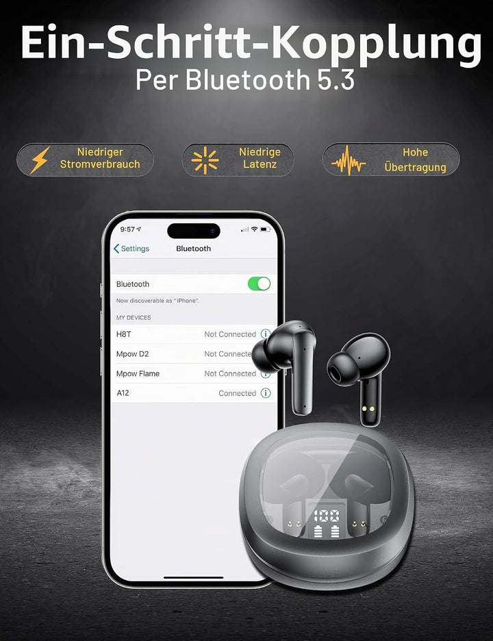Kopfhörer Kabellos für iPhone 17 Pro Max 14 13 Pixel 9a 8 8a,In Ear Kopfhörer Kabellos Bluetooth 5.3