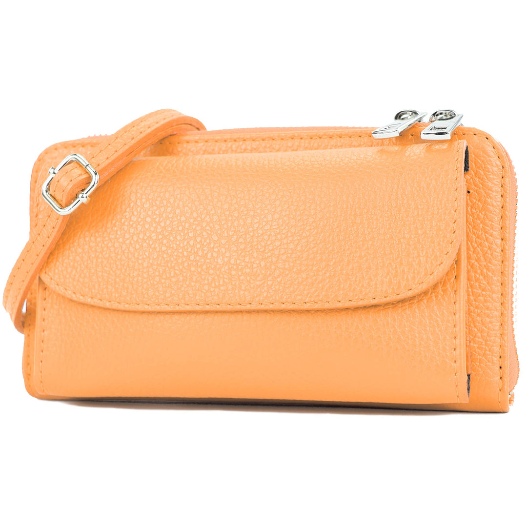 modamoda de - P05 - ital. Damen Handytasche Geldbörse Echtleder Apricot, Apricot